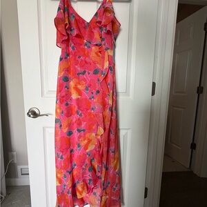 London Times Pink and Orange Floral Maxi Dress